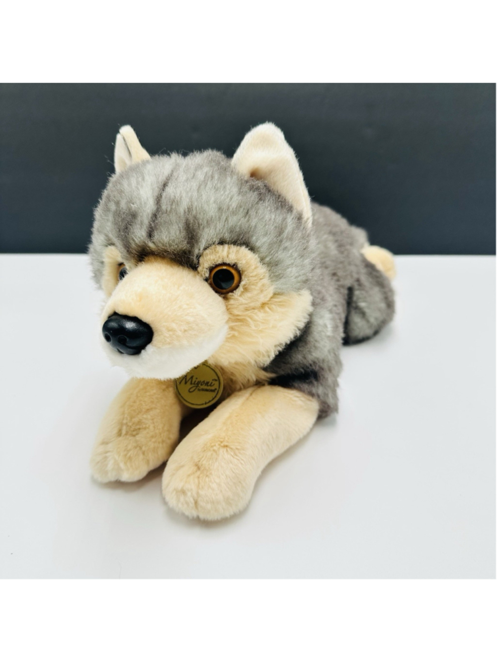 Aurora Timber Wolf Plush Realistic Gray Tan Laying Lifelike Husky Fox Miyoni 15”